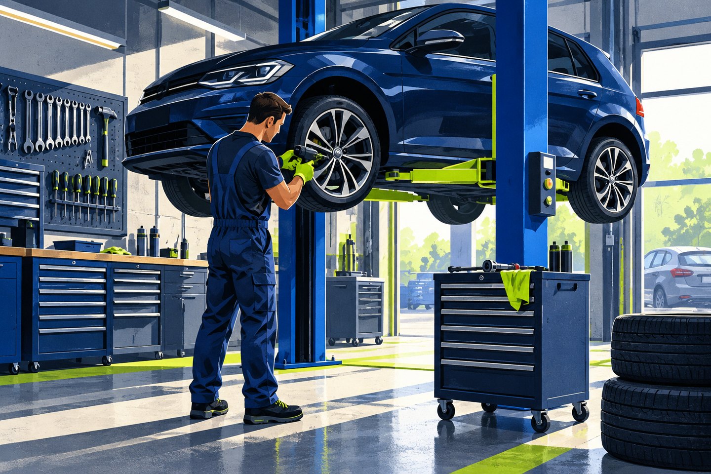 Illustratie: garage & autobedrijf