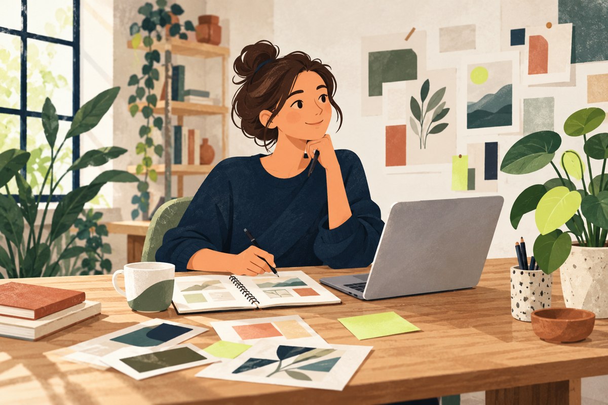 Illustratie: illustratieve ondernemer die haar plannen uitwerkt